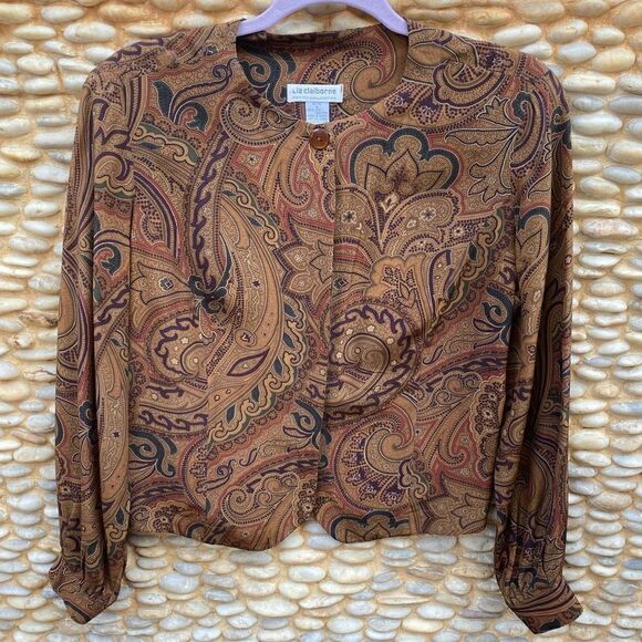 Liz Claiborne Brown Paisley Print Blouse. Size 6 Petite. Excellent Condition! - Picture 1 of 4